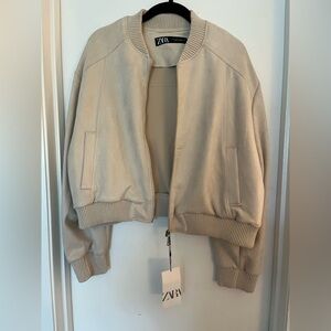 Zara Tan Lightweight Bomber Jacket Casual Style